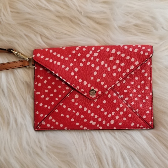 DVF Red and Pink Polka Dot Leather Envelope Wristlet - Picture 15 of 15